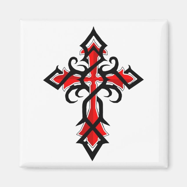 Röd och svart dekorativ Jesus Kristus-kors Magnet (Framsidan)