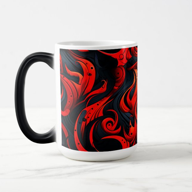 Röd och svart design magisk mugg (Vänster)