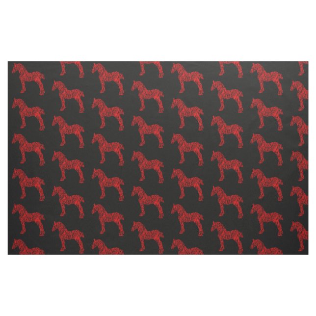 Röd och svart draghäst siluett tyg (Fat Quarter)