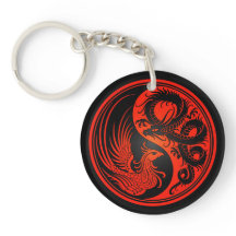 Röd och svart drake Phoenix Yin Yang