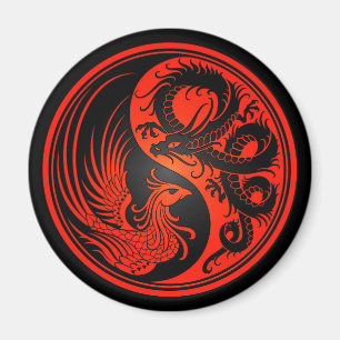 Röd och svart drake Phoenix Yin Yang Magnet