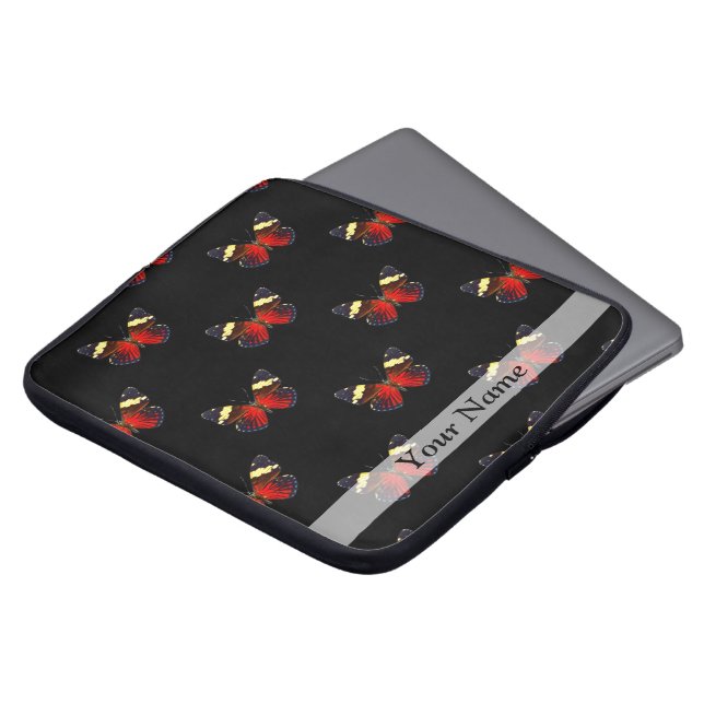 Röd och svart fjäril mönster laptop sleeve (Framsida topp)