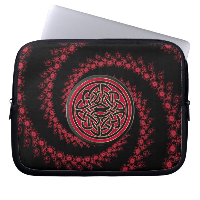 Röd och svart Fractal med den Celtic fnurran Laptop Sleeve (Framsidan)