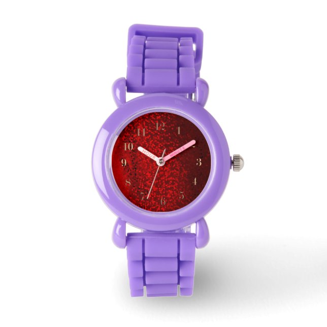 Röd och svart glitter armbandsur (Framsida)