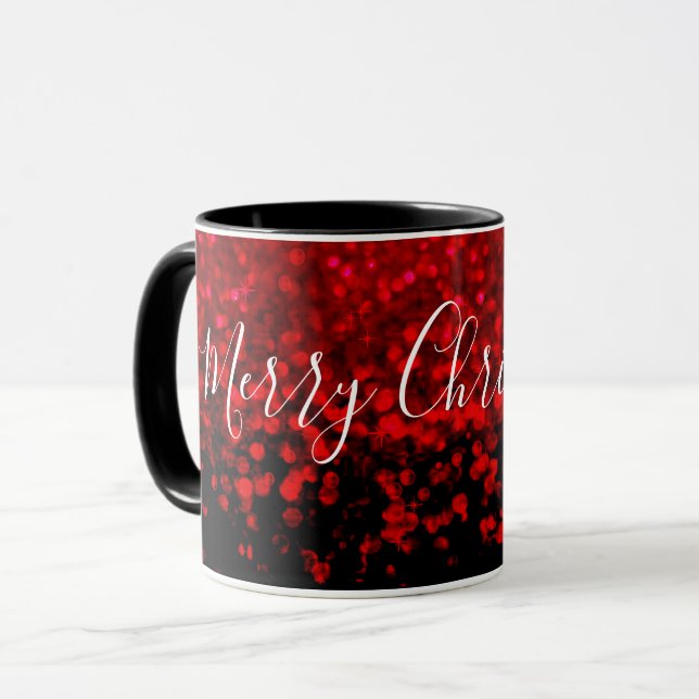 Röd och svart glitter Ombre Mugg (Framsida vänster)