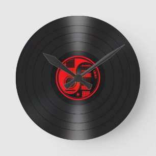 Röd och svart grafisk Yin Yang gitarrvinyl Rund Klocka