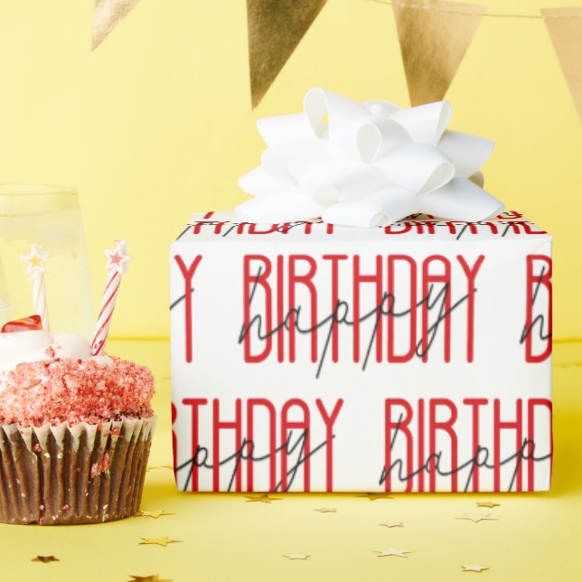 röd och svart grattis på födelsedagen-tecken presentpapper (Födelsedagsfest)