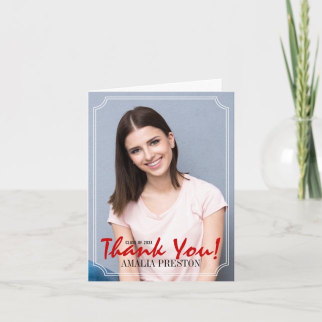 Röd och svart handskriven klass av 2021 student tack kort (Framsida)