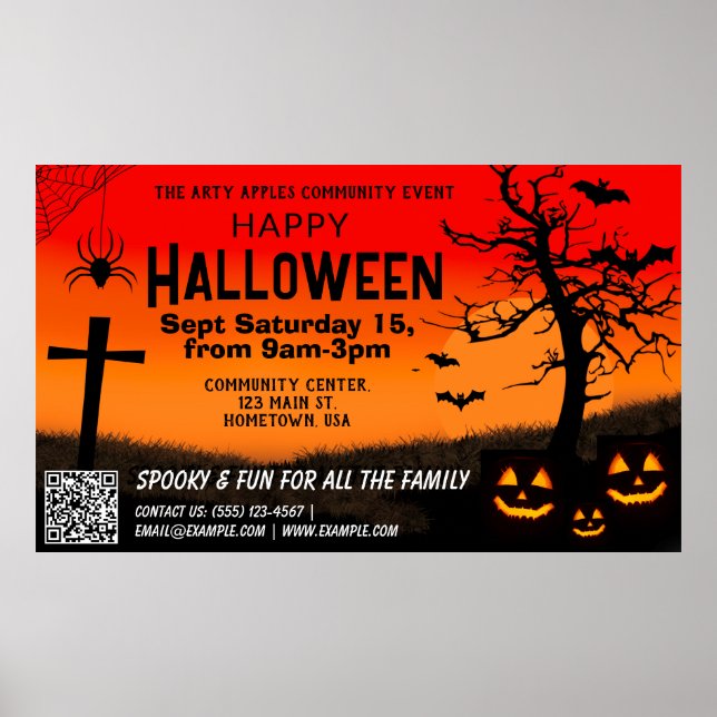 röd och svart happy halloween-banderollkod poster (Framsidan)