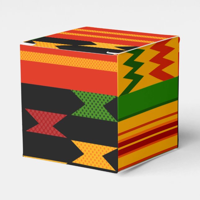 Röd och svart Kente-mönster Favor-box Presentaskar (Framsidan Sidan)