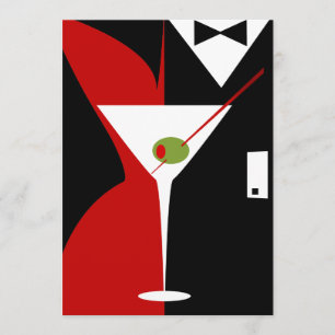 Röd och Svart Klassisk Martini Cocktail Inbjudningar
