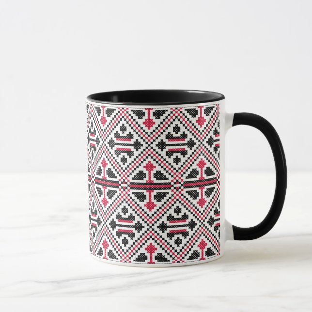 Röd och svart kor-stygn Retro Mönster Mugg (Höger)