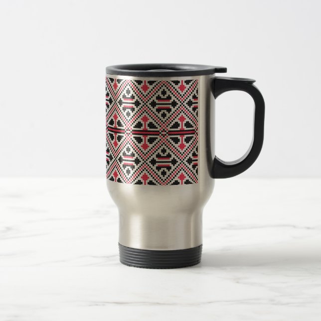 Röd och svart kor-stygn Retro Mönster Resemugg (Höger)