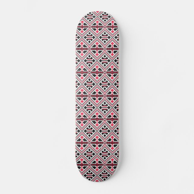 Röd och svart kor-stygn Retro Mönster Skateboard Bräda 19,5 Cm (Framsida)