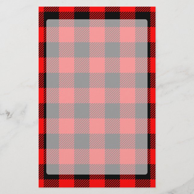 Röd och svart Lumberjackpläddekor för Brevpapper (Framsida)