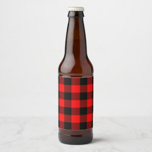 Röd och svart Lumberjackpläddekor för Ölflaska Etikett