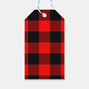 Röd och svart Lumberjackpläddekor för Presentetikett