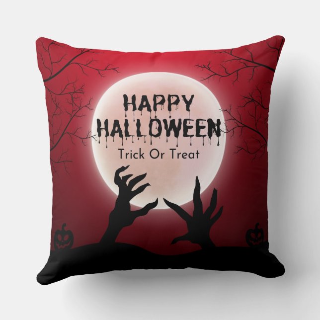 Röd Och Svart Mörk Glad Halloween Kudde (Baksida)