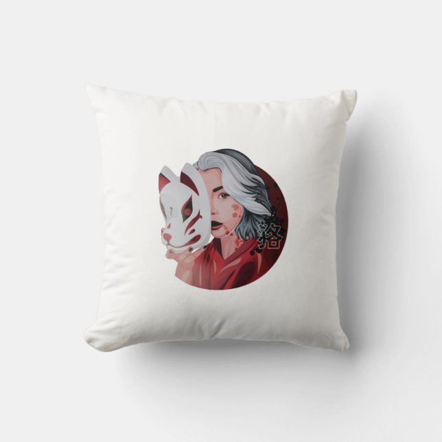 Röd och svart Mujina-illustration Kastkudde Kudde (Framsida)
