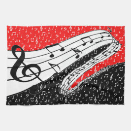 Röd och svart musik kökshandduk