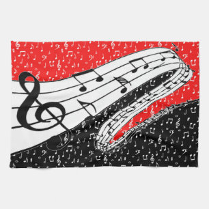 Röd och svart musik tema kökshandduk