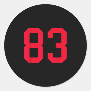 Röd och svart nummer 83 tröja spelare uniform #83 runt klistermärke