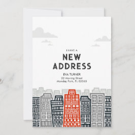 Röd och svart ny adress med tecknadens stad inbjudningar