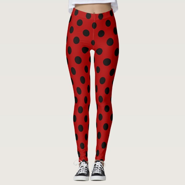 Röd och svart - Pinga ut en punktdesign Leggings (Framsida)