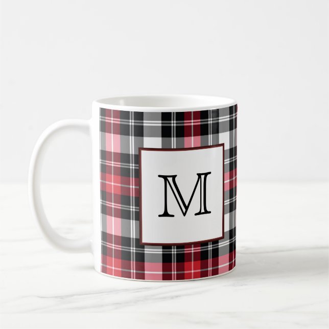 Röd och svart pläd för Monogram Kaffemugg (Vänster)