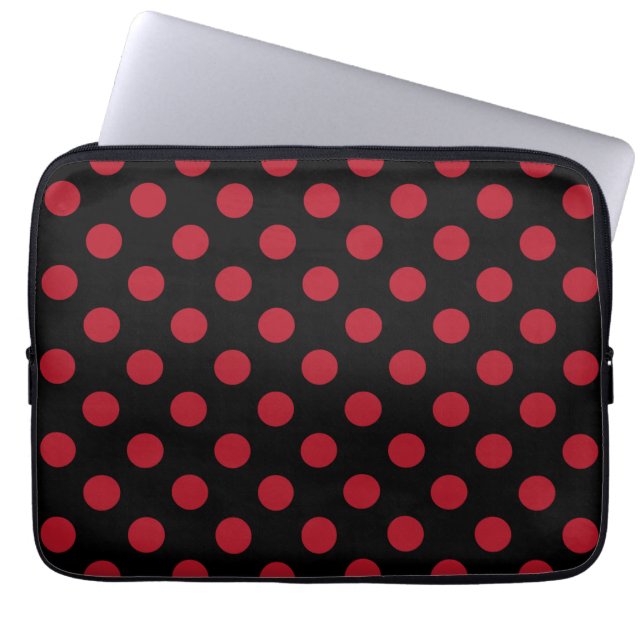 Röd och svart polka dots laptop fodral (Framsidan)