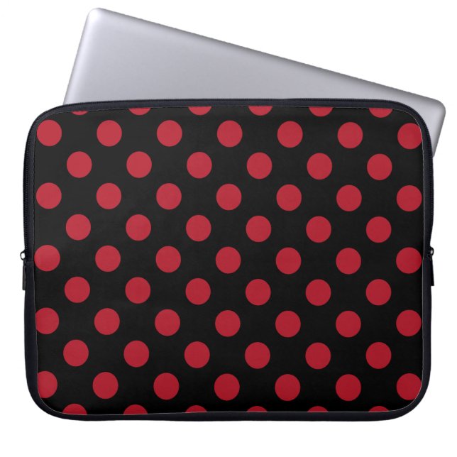 Röd och svart polka dots laptop fodral (Framsidan)