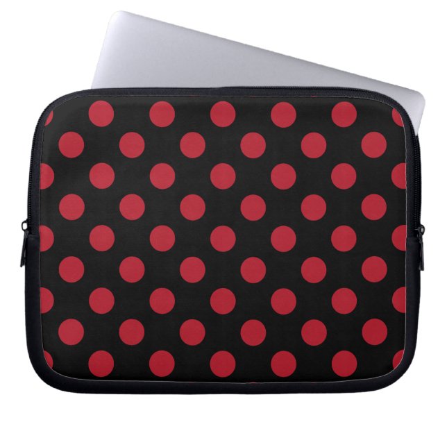 Röd och svart polka dots laptop sleeve (Framsidan)