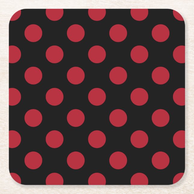 Röd och svart polka dots underlägg papper kvadrat (Framsidan)