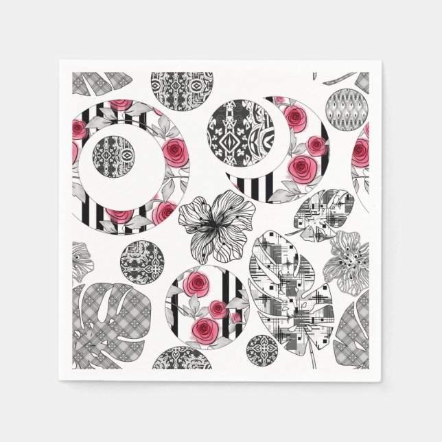 Röd och svart, Quilting, Patchwork, Rustic, Modern Pappersservett (Framsidan)