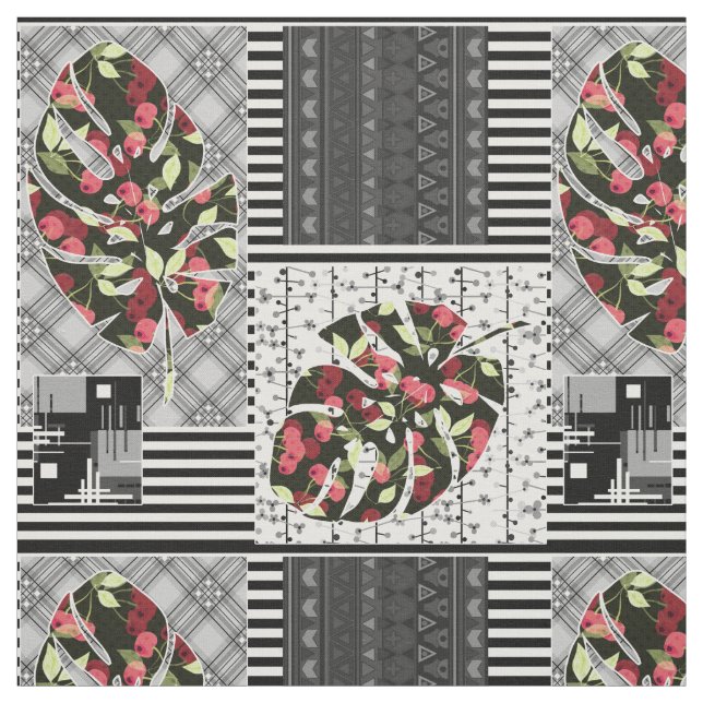 Röd och svart, Quilting, Patchwork, Rustic, Modern Tyg (Provkarta)