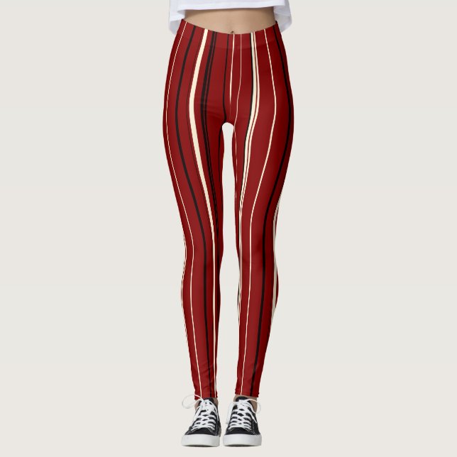 Röd och svart Rand Leggings (Framsida)