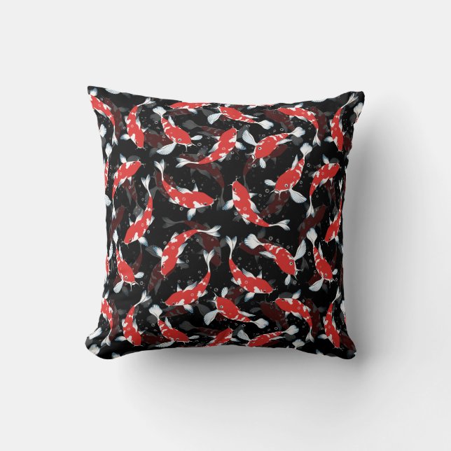 Röd och svart repeterande motif | Koi Fish Mönster Kudde (Framsida)