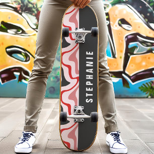 Röd Och Svart Retro Modern Abstrakt Marmor Virvel Mini Skateboard Bräda 18,5 Cm