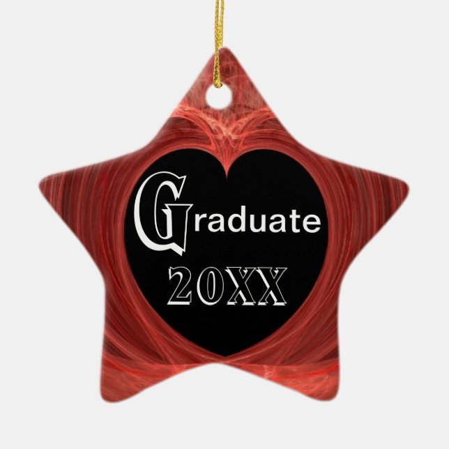 Röd och svart röra sig i spiral hjärta julgransprydnad keramik (Framsidan)