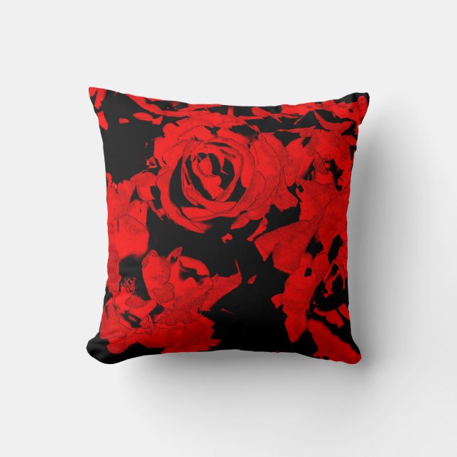 Röd och svart rosa dekorativ kudde (Framsida)