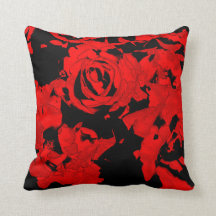 Röd och svart rosa dekorativ kudde