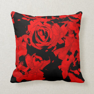 Röd och svart rosa dekorativ kudde
