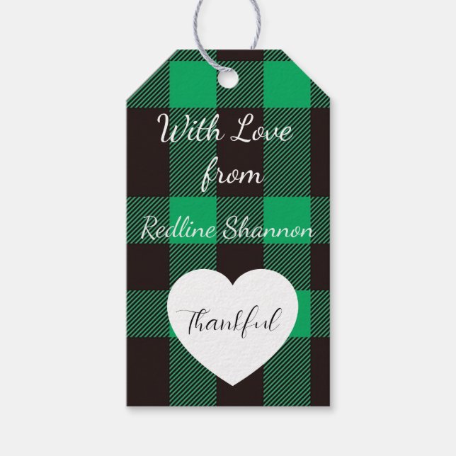 Röd och svart rustik Buffalo plaid Presentetikett (Framsidan)