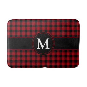Röd Och Svart Rutig Plaid Personlig Monogram Badrumsmatta