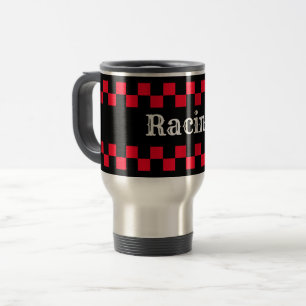 Röd och svart rutig racing resemugg