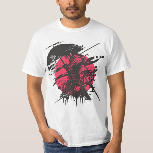 Röd och svart samurai t-shirt (Framsida)