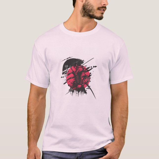 Röd och svart samuraj Herr T-shirt (Framsida)