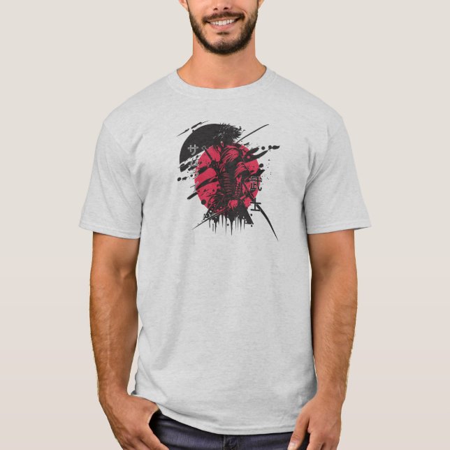 röd och svart samuraj t shirt (Framsida)