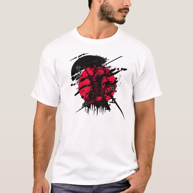 röd och svart samuraj t shirt (Framsida)