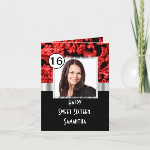 Röd och svart sweet sixteen tack kort